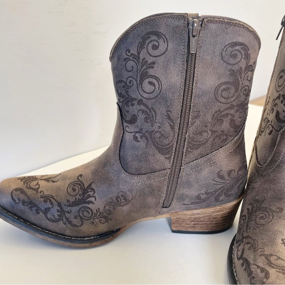 ROPERS Women’s Shorty Boot Vintage Brown Faux Leather Laser Western Design - Picture 5 of 13